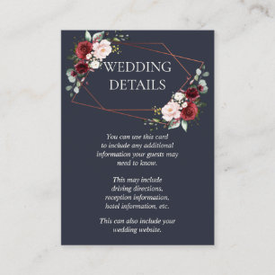 Copper Geometric Burgundy Blue Wedding Details Begleitkarte