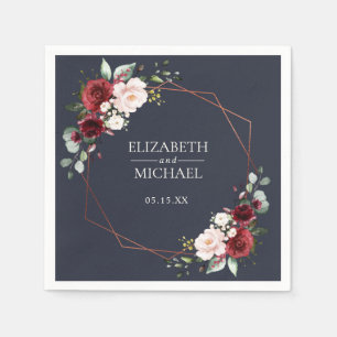 Copper Geometric Burgundy Blue Wedding Napkin Serviette