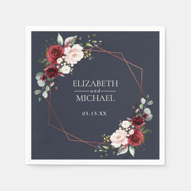 Copper Geometric Burgundy Blue Wedding Napkin Serviette (Vorderseite)