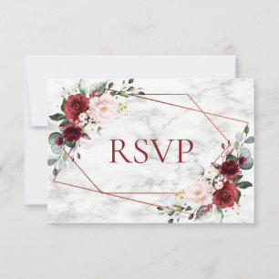 Copper Geometric Burgundy Marble Wedding RSVP