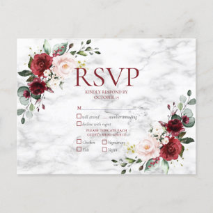 Copper Geometric Burgundy Marble Wedding RSVP Einladungspostkarte