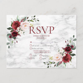 Copper Geometric Burgundy Marble Wedding RSVP Einladungspostkarte