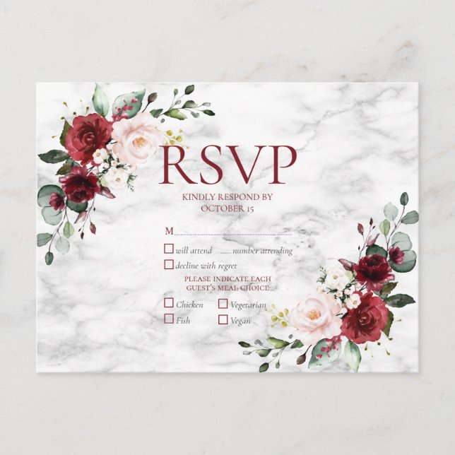 Copper Geometric Burgundy Marble Wedding RSVP Einladungspostkarte (Vorderseite)