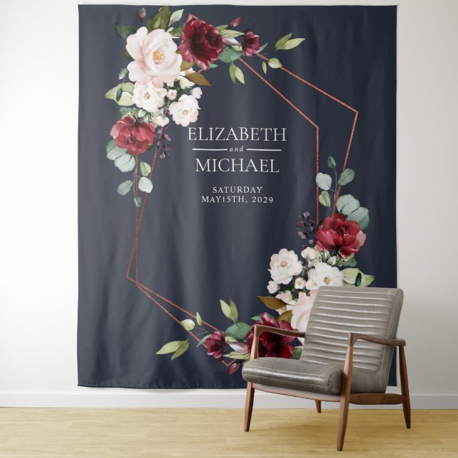 Copper Geometric Burgundy Navy Blue Wedding Wandteppich (Beispiel)