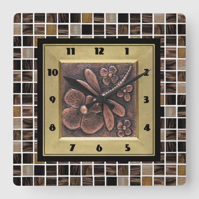 Copper Glass Tiles Quadratische Wanduhr (Vorderseite)