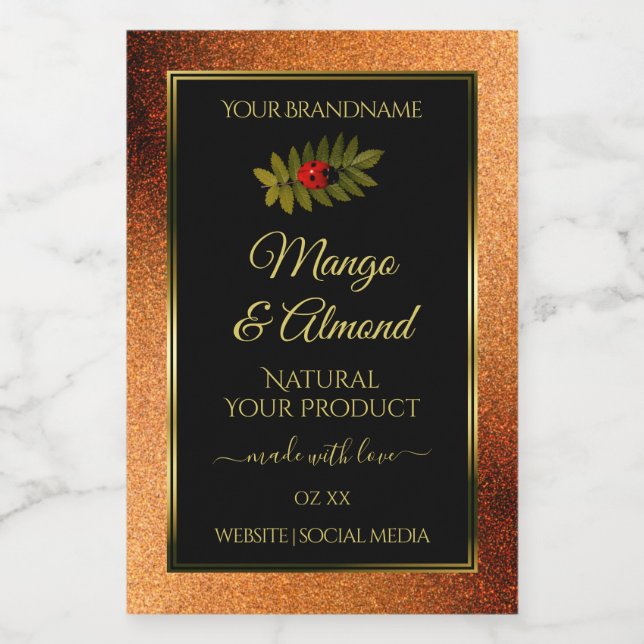 Copper Glitzer Black Product Labels mit Ladybug Lebensmitteletikett (Einzelnes Label)