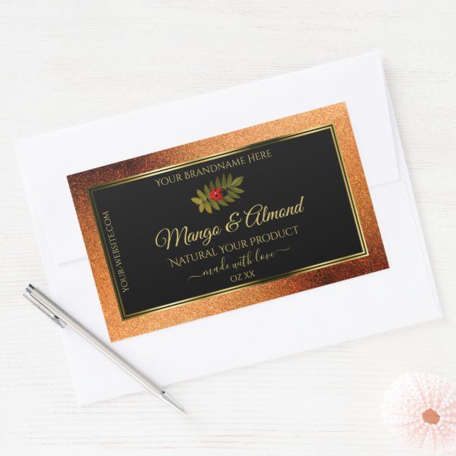 Copper Glitzer Black Product Labels mit Ladybug Rechteckiger Aufkleber (Umschlag)