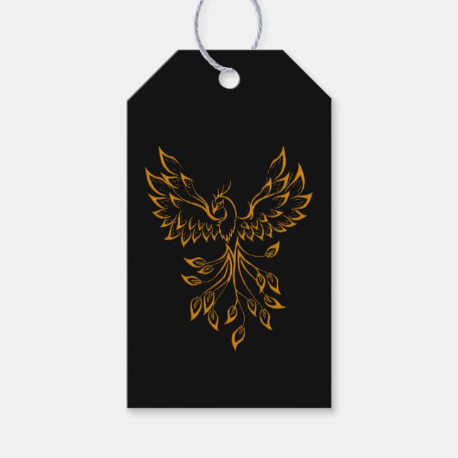 Copper Gold Phoenix steigt auf schwarz Geschenkanhänger (Vorderseite)
