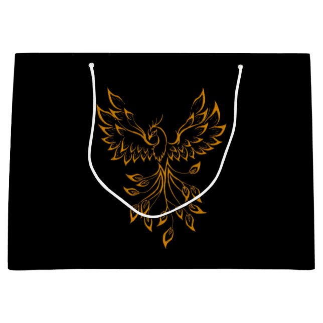 Copper Gold Phoenix steigt auf schwarz Große Geschenktüte (Vorderseite)