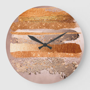 Copper Gold Strokes Glamour Texture Große Wanduhr