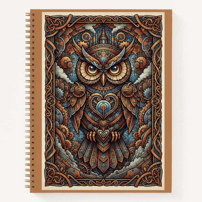 Copper Industrial Steampunk Mechanical Owl Journal Notizbuch (Vorderseite)