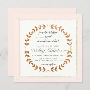 Copper Look Laurel Leaf Wreath Script Typografie Einladung
