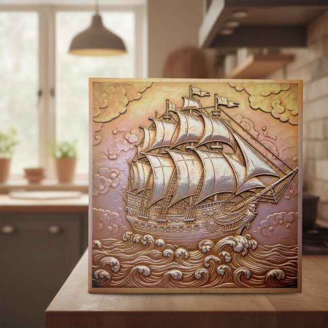 Copper Metallic Iridescent Sailing Ship D1223 Fliese (Von Creator hochgeladen)