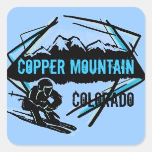 Copper Mountain Colorado blaue Skiköckchen Quadratischer Aufkleber