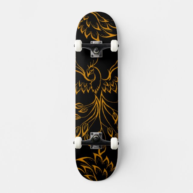 Copper Phoenix steigt auf Schwarz 2 Skateboard (Vorderseite)