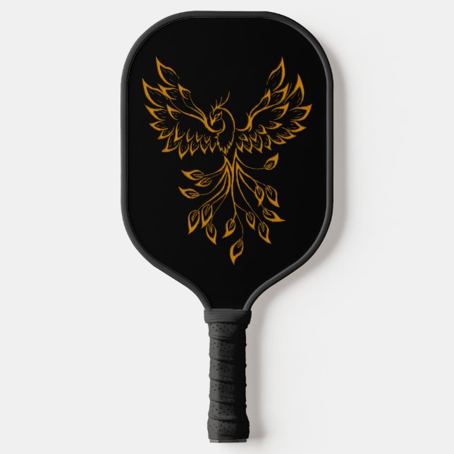 Copper Phoenix steigt auf schwarz Pickleball Schläger (Vorderseite)