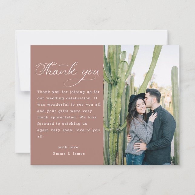 Copper Rose Calligraphy Wedding Foto Vielen Dank (Vorderseite)