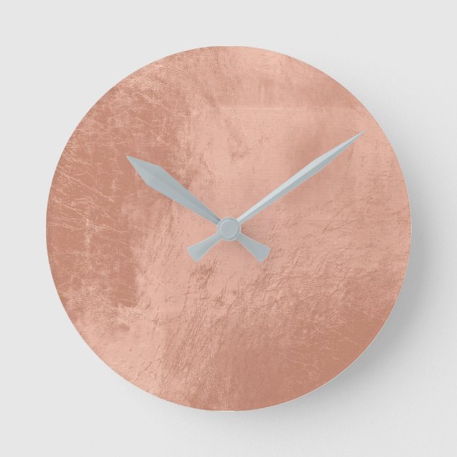 Copper Rose Gold Metallic Glass Gray Minimal Runde Wanduhr (Vorderseite)