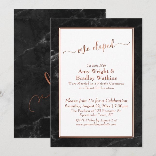 Copper Script Wir haben gepeitscht, Black Marble C Einladung (Vorne/Hinten)
