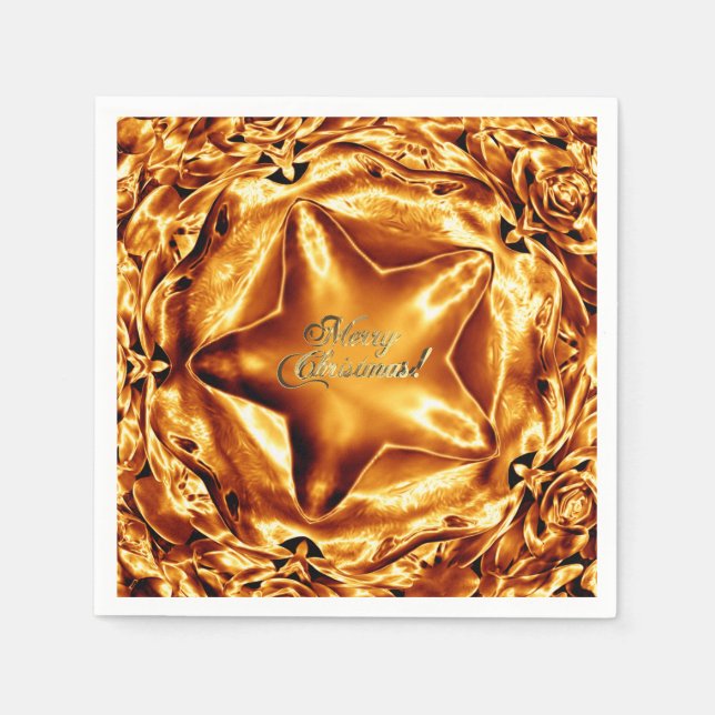 Copper Star Imitate Golf Foil Text Frohe Weihnacht Serviette (Vorderseite)