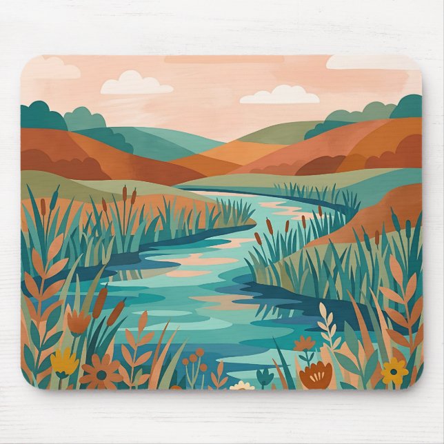 Copper & Teal Flussufer-Wiesen-Mauspad Mousepad (Vorne)