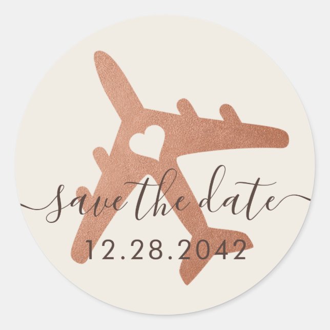 Copper Travel Theme Wedding Save the Date Runder Aufkleber (Vorderseite)