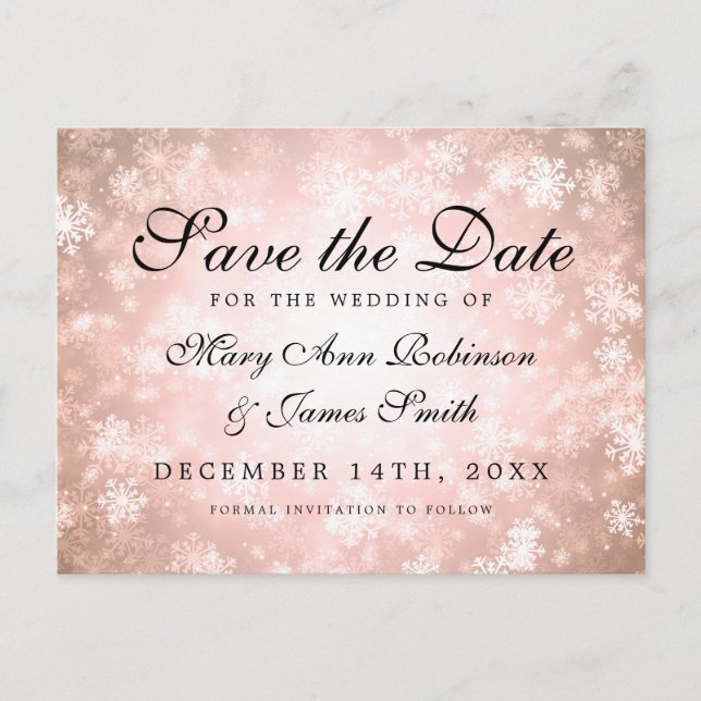 Copper Winter Wonderland Elegant Save the Date Ankündigungspostkarte (Vorderseite)
