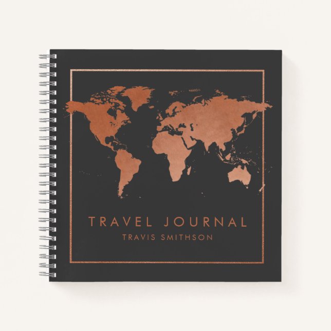Copper World Map Modern Travel Journal oder Notebo Notizbuch (Vorderseite)