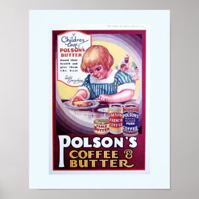 Copy 1930 Old Ad - Indien: Polsons Kaffee & Butter Poster (Vorne)