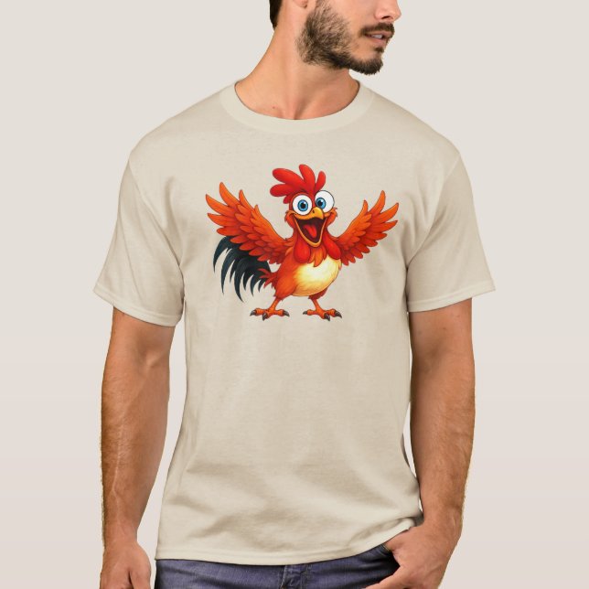 Coq cartoon fröhlich mit glänzenden roten Federn. T-Shirt (Vorderseite)