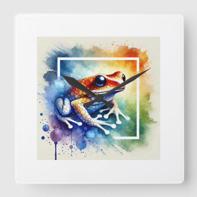 Coqu Frog in Serenity 071124AREF141 - Watercolor Quadratische Wanduhr (Vorderseite)