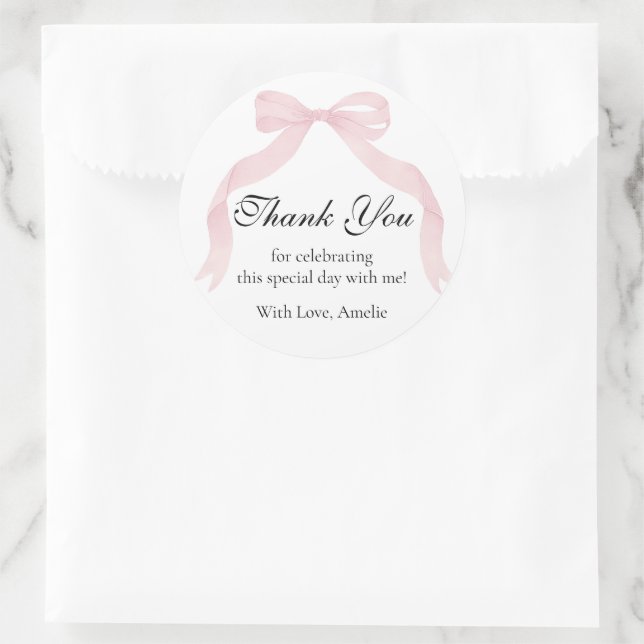 Coquete pink bow Thank You Classic Sticker  (Tasche)