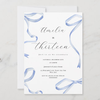Coquette 13. Party Girl Blue Bow Elegantes Ribbon Einladung