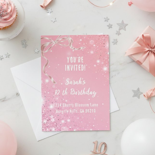Coquette 1st Birthday Invitations Pink Bow  Einladung (Von Creator hochgeladen)