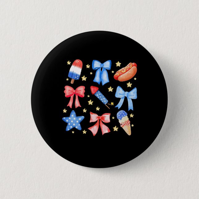 Coquette 4. Juli Blue Red Bows Stars Button (Vorderseite)