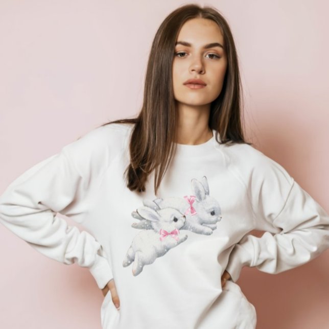 Coquette: Adorable weiße Kaninchen mit rosa Bug Hoodie (Von Creator hochgeladen)