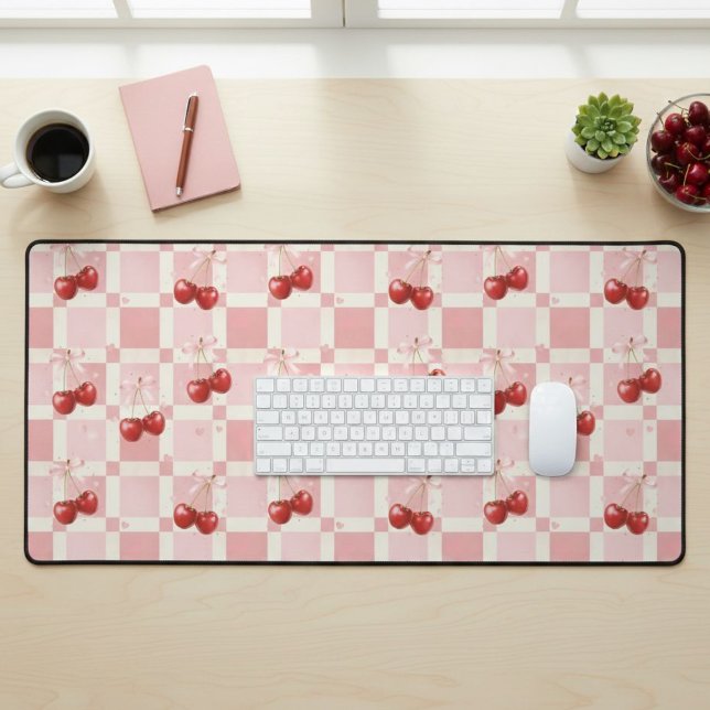 Coquette Aesthetic Desk Mat Cherry Red Bows Office Schreibtischunterlage (Von Creator hochgeladen)