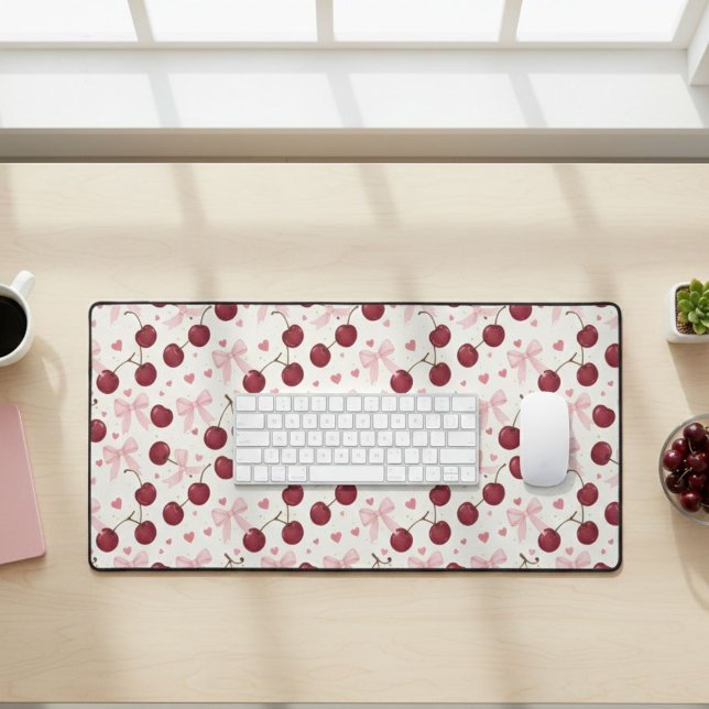 Coquette Aesthetic Desk Mat Cherry Red Bows Office Schreibtischunterlage (Von Creator hochgeladen)