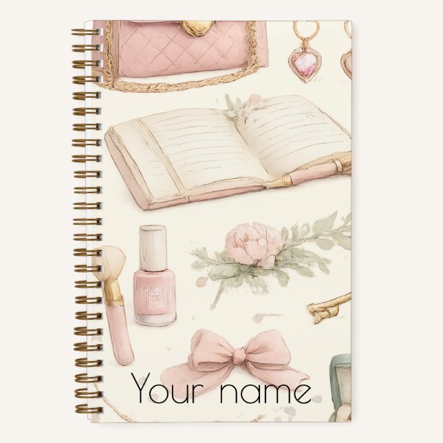 Coquette Aesthetic Pink Bow Makeup Personalized No Notizbuch (Vorderseite)