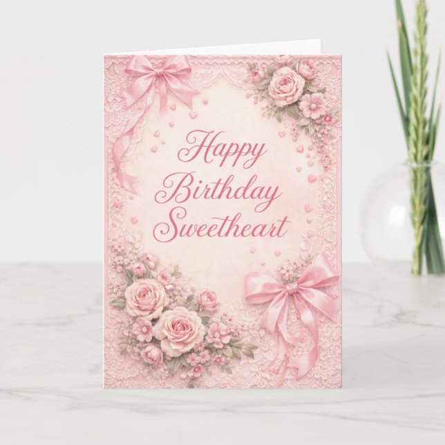 Coquette Aesthetic Pink Ribbon Bow Birthday Card Karte (Vorderseite)
