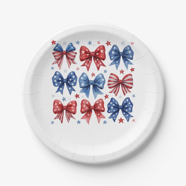 Coquette American Flag Coquette Bow 4. Juli Pappteller (Vorderseite)
