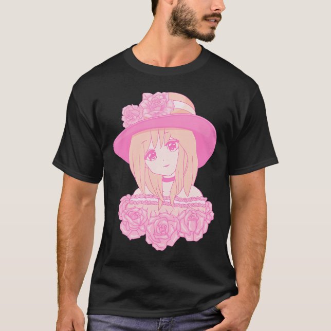 Coquette Ästhetik Rosa Anime Girl Im Zentrum von A T-Shirt (Vorderseite)
