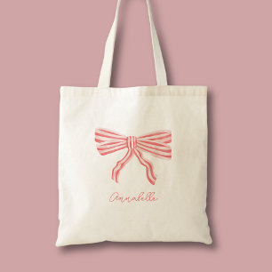 Coquette Ästhetische Blush Pink Bow & Vorname Tragetasche