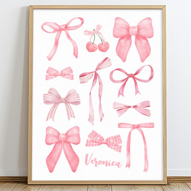 Coquette Ästhetische Niedlich Girl Pink Bows mit N Poster (Coquette poster, coquette wall art, pink bow poster, personalized cute girly aesthetic art print)