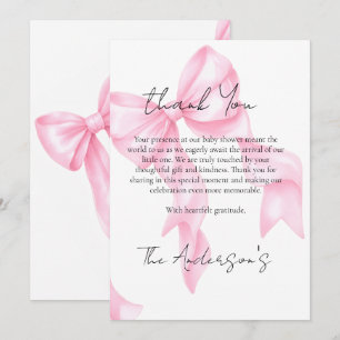 Coquette-Baby-Shower mit rosa Schleife Dankeskarte