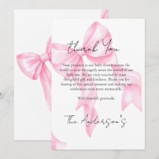 Coquette-Baby-Shower mit rosa Schleife  Dankeskarte