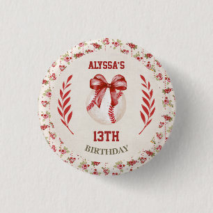 Coquette Baseball Red Bow Floral Vintag Geburtstag Button