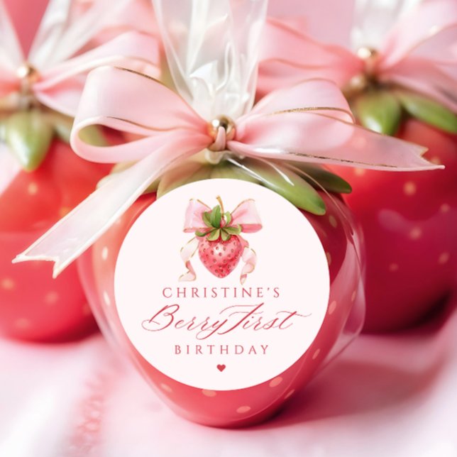 Coquette Berry First Birthday Runder Aufkleber (Von Creator hochgeladen)