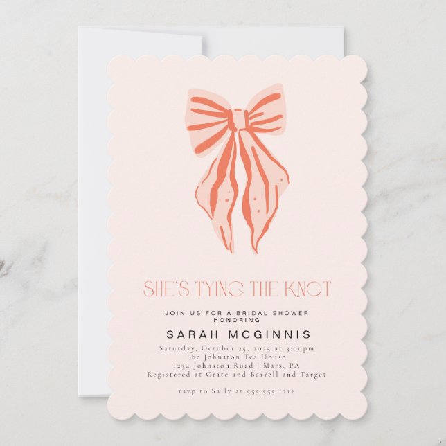 Coquette bindet das Brautparty des Knotens rosa Einladung (Vorderseite)