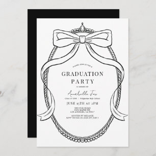 Coquette Black Bow Ribbon Frame Graduation Party Einladung
